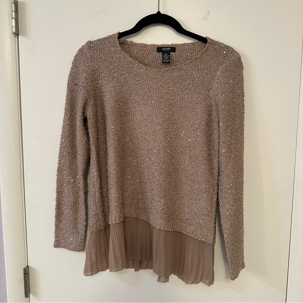 Alfani Sequin Knit Sweater in Tan